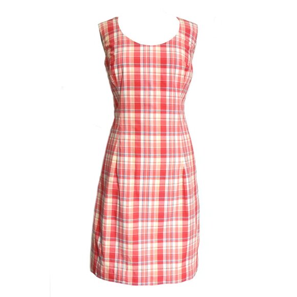 EUC Brooks Brothers Pink Madras Plaid Cotton Sleeveless Shift Dress 16 - Picture 1 of 5